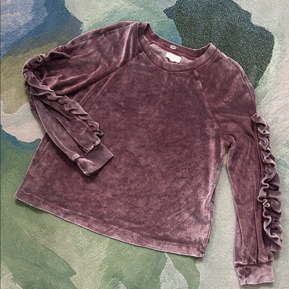 Mauve Velour Long Sleeve Top with Ruffle Sleeves Sz Small